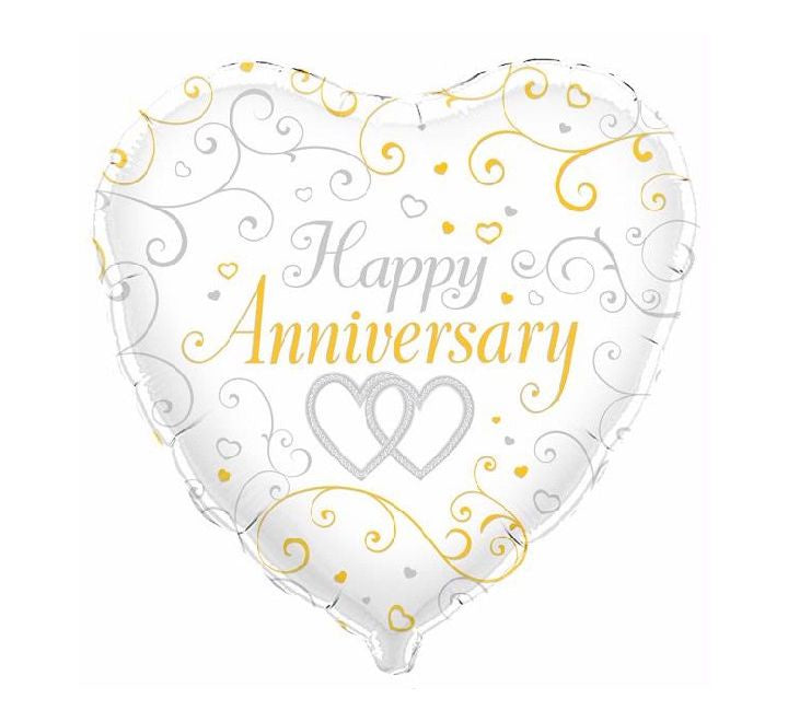 18in WHITE & GOLD ANNIVERSARY FOIL