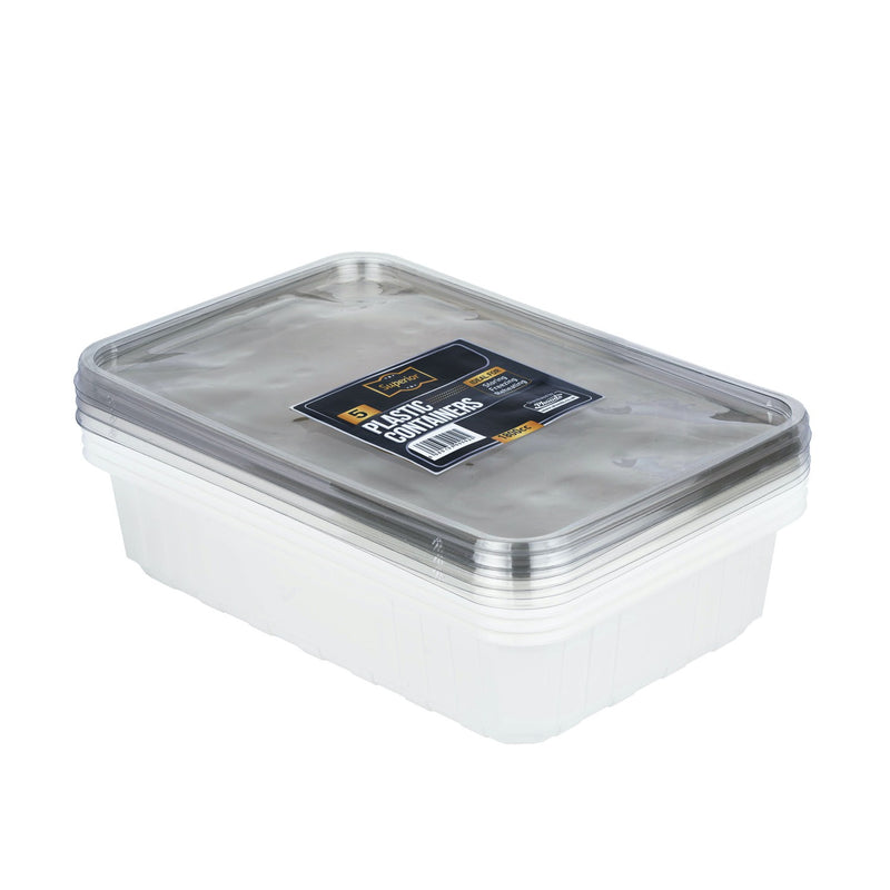 Plastic Containers Packed 1800cc Rect White W/Clear Lids &