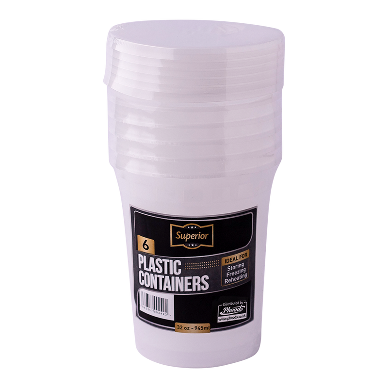 Plastic Containers Packed 32oz Round Clear &