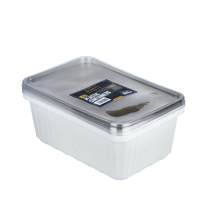 Plastic Containers Packed 3400cc Rect White W/Clear Lids &