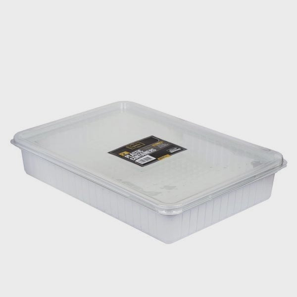 Plastic Containers Packed (38x26x6cm) 4000cc Rect White W/Clear Lids &