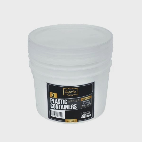 Plastic Containers Round Packed With Lids 64oz 3&