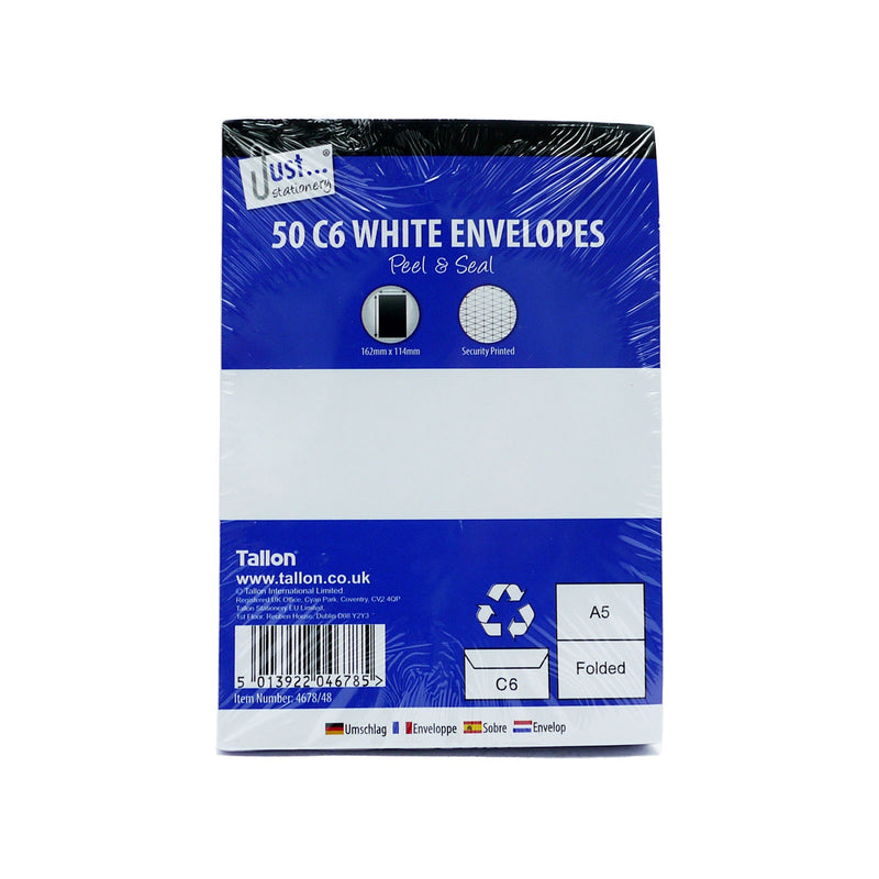 ENVELOPES C6 WHITE PEEL & SEAL 50pk