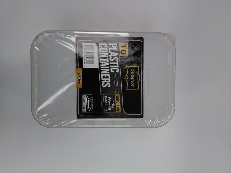 Plastic Containers Packed 650cc Rect Clear  &