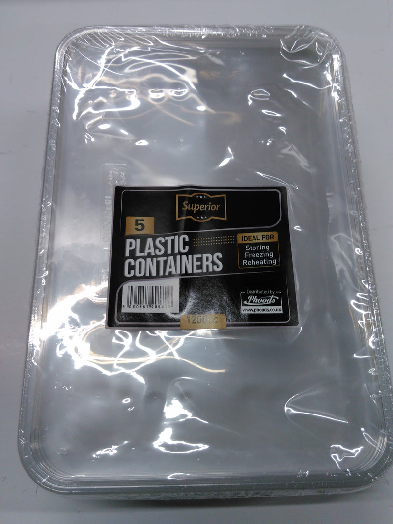 Plastic Containers Packed 1200cc Rect White W/Clear Lids &
