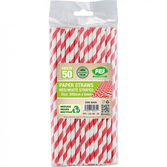 Paper Straws Red White 50pk