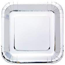 9" Shiny Silver Square Plates 8pk