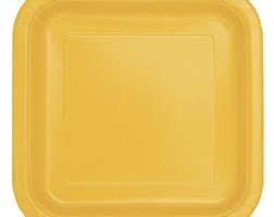 9" Square Yellow Plates 14pk