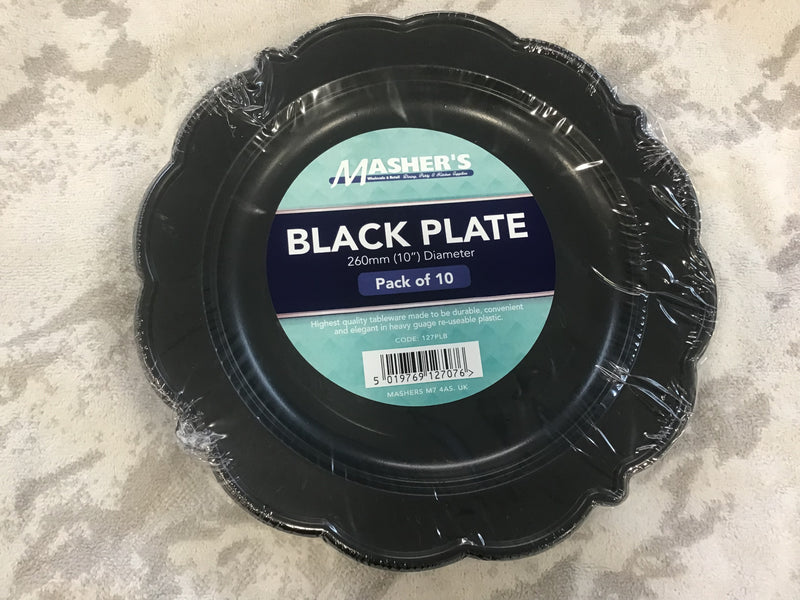 10" Mashers Black Plastic Plates 10pk
