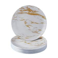 Carrara 8" dinner plates wh/gold 10pk