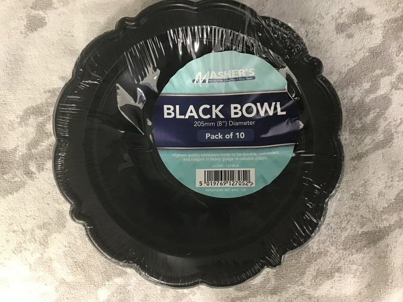 8" Mashers Black Plastic Soup Bowls 10pk
