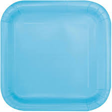 9" Square Powder Blue Plates 14pk