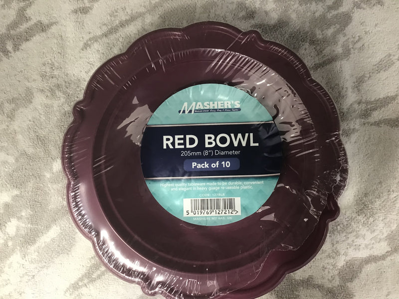 8" Mashers Wine Red Plastic Soup Bowl 10pk