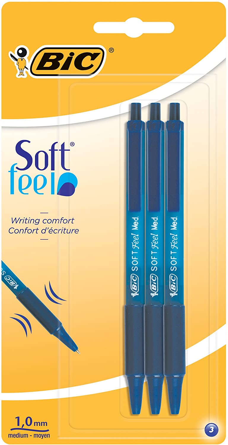 Bic Soft Feel Medium 1mm Blue Pen 3pk