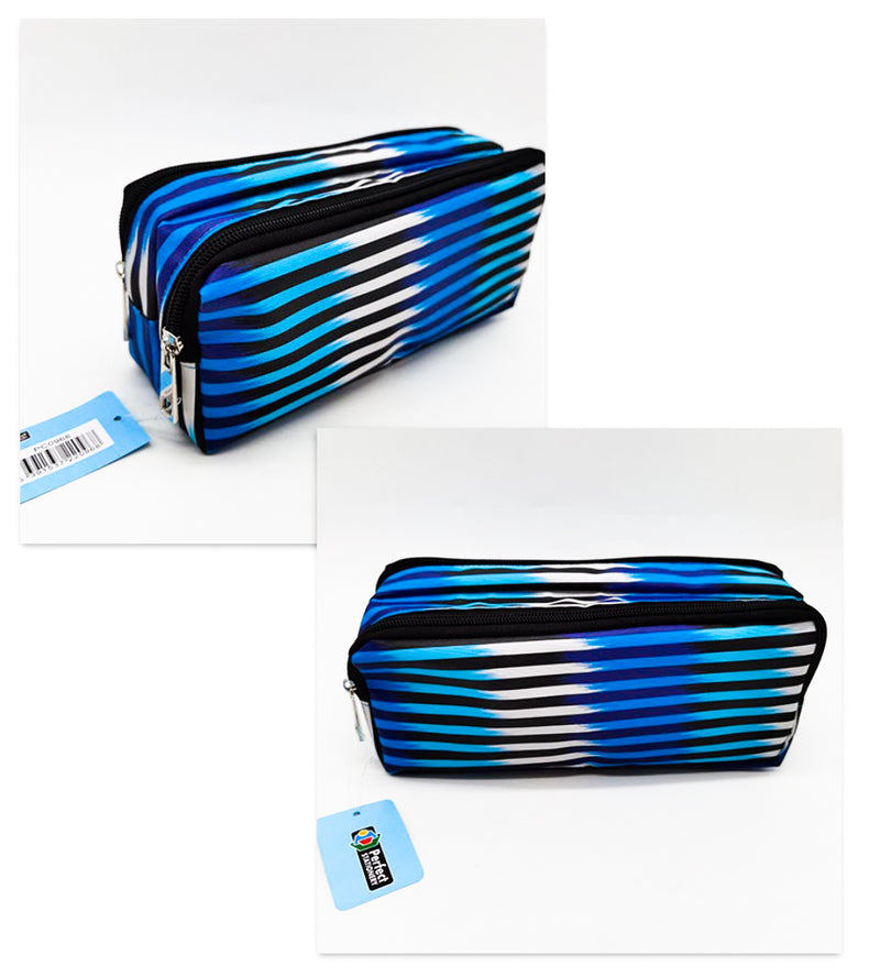 Blue/Black Stripe 2 Zip Pencil Case