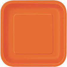 9" Square Orange Plates 14pk