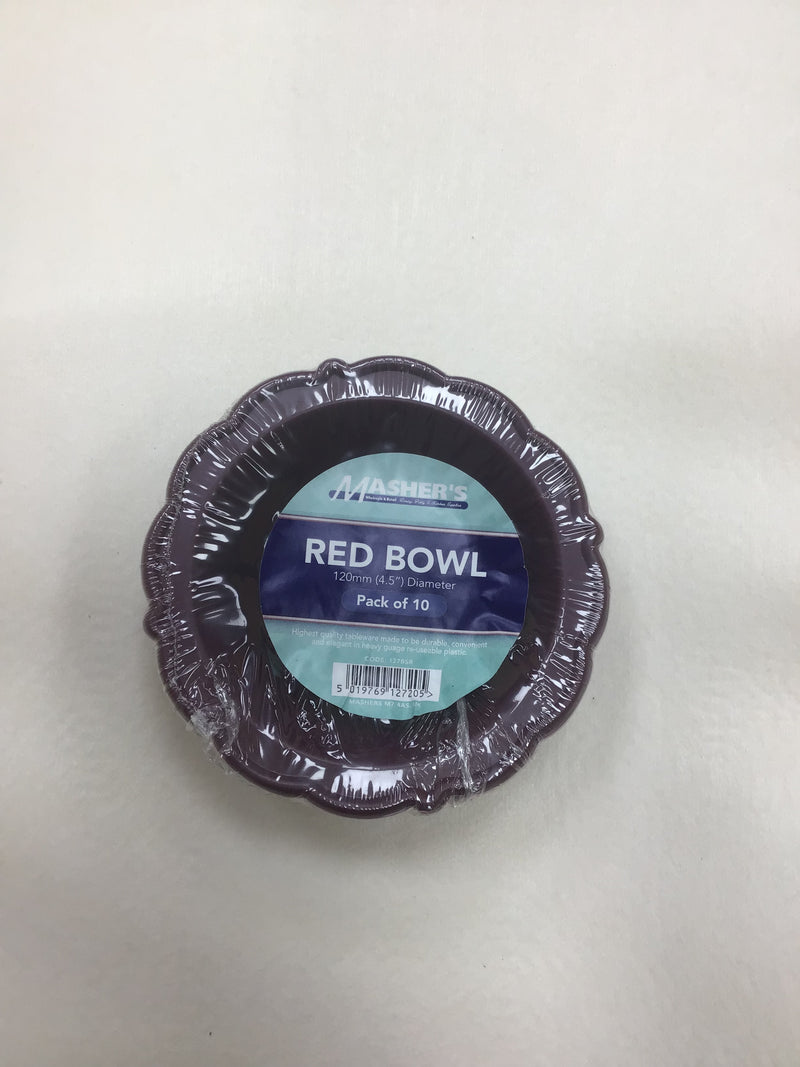 4.5" Mashers Wine Red Plastic Bowls 10pk