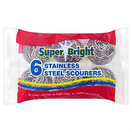 Super Bright Stainless Steel Scourer 6PK