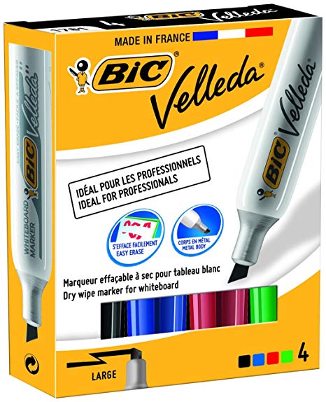 Bic velleda 1701 Dry Wipe Bullet Tip Whiteboard Marker Assorted X 4