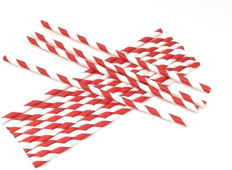 Box of Red Striped Paper Straws 250pcs