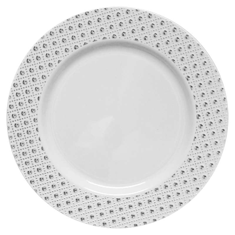 Decor 10" White/Silver Dinner Plate 10pk