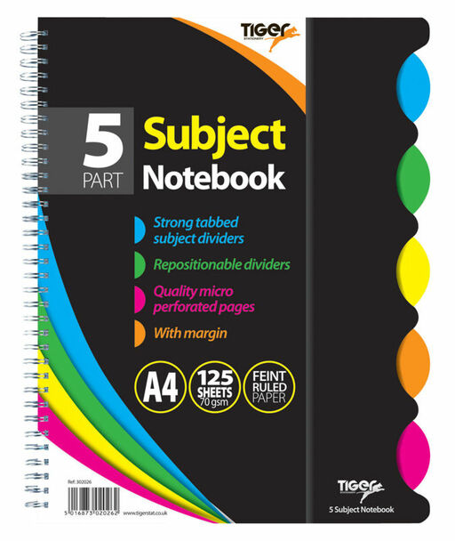 A4 Tiger 5 Part Subject Note Book