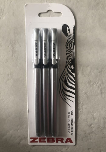 Zebra z-Grip Silver Pens Black 3pk